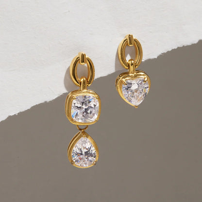Heart Cushion Pear Drop Earrings