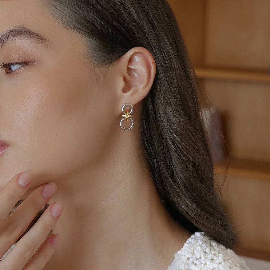 Interlocking Two Tone Hoop Earrings — view 3