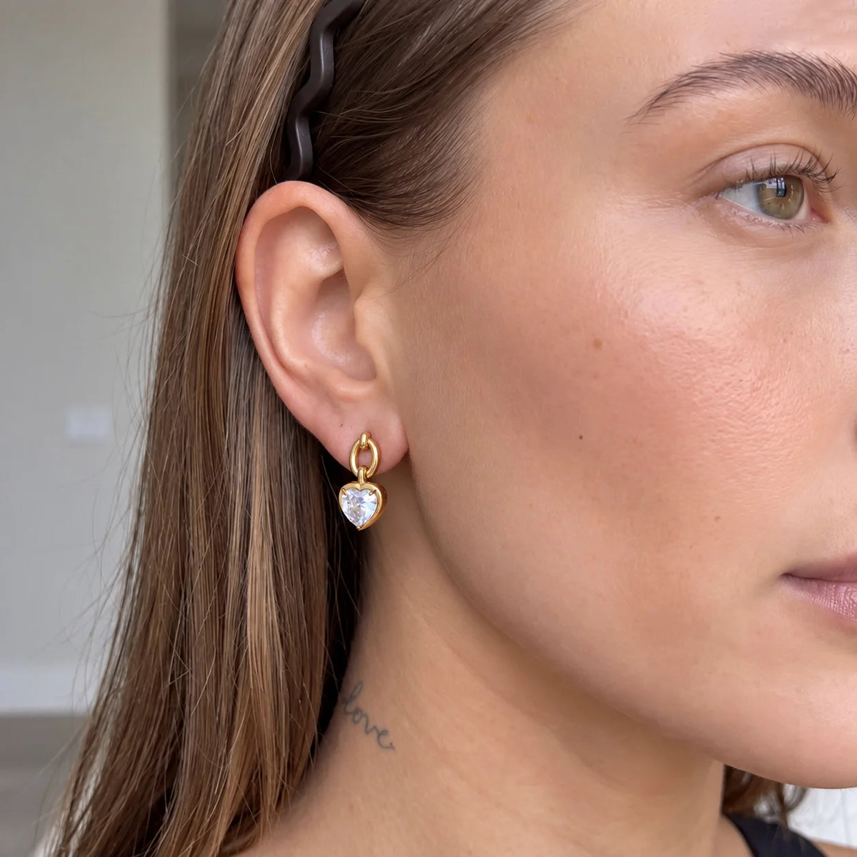 Heart Cushion Pear Drop Earrings — view 3