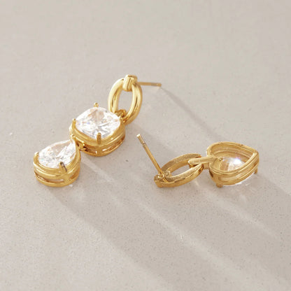 Heart Cushion Pear Drop Earrings — view 4
