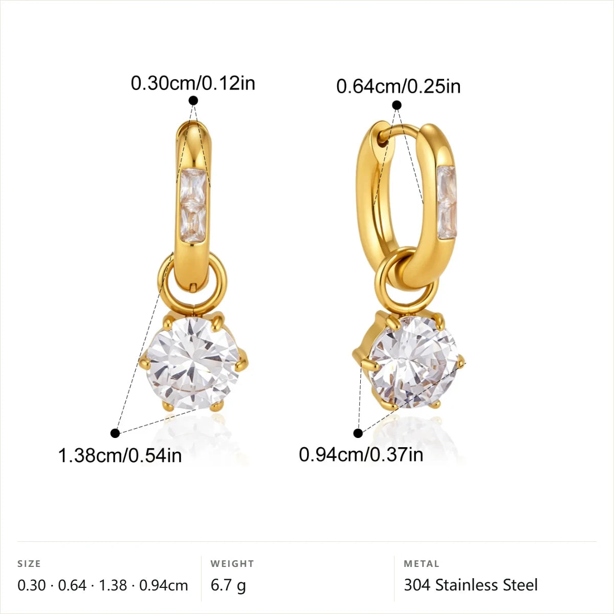 Baguette Round Drop Earrings — Baguette Hoop Round Drop · Gold