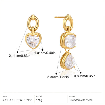 Heart Cushion Pear Drop Earrings — Heart Cushion Pear Dangle · Gold