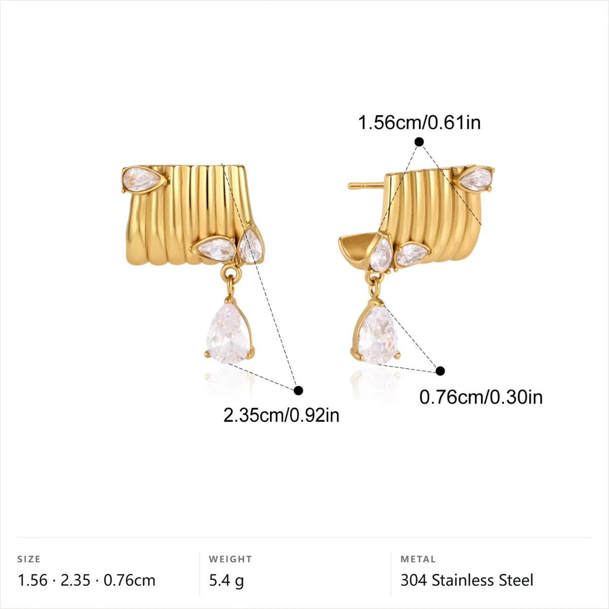 Ribbed Pear Drop Earrings — Ribbed Pear Drop · Gold