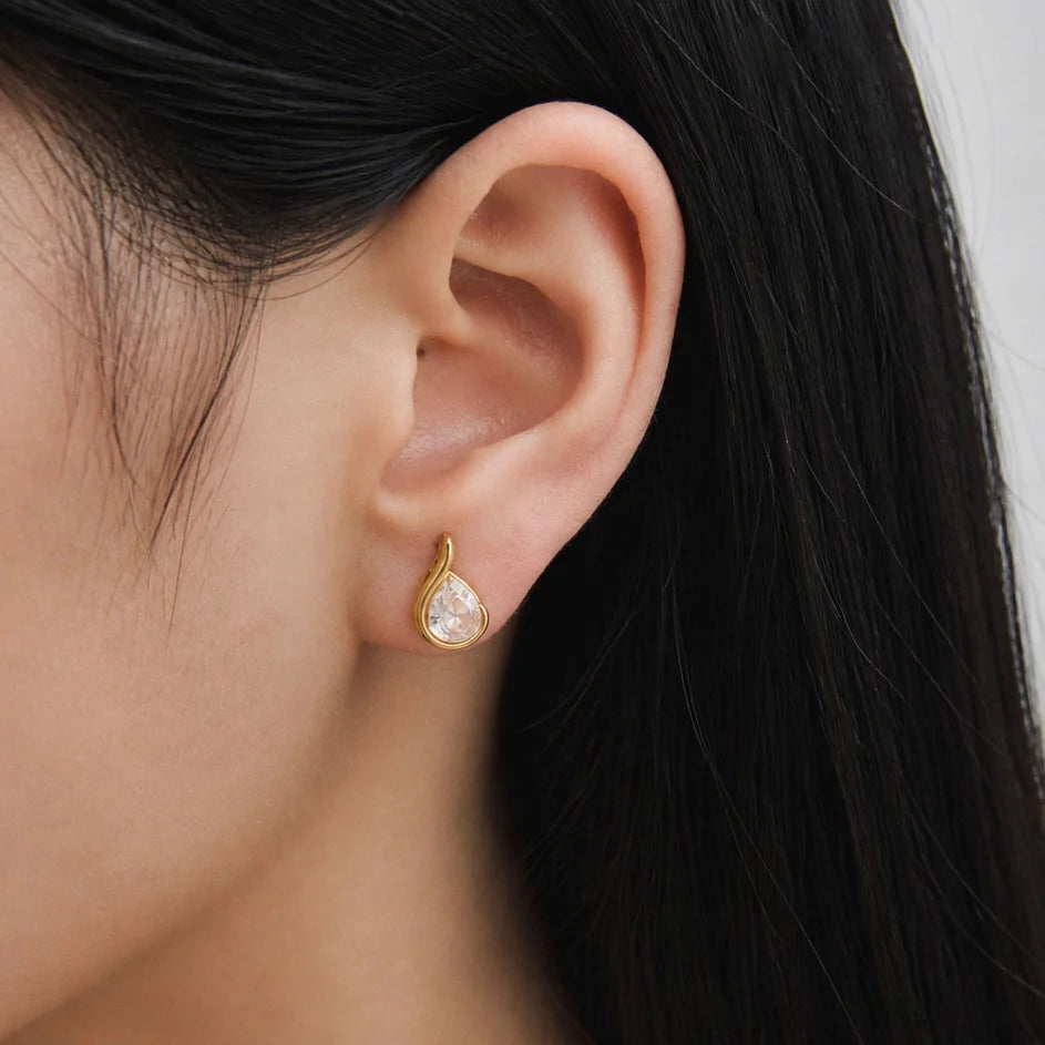 Teardrop Solitaire Stud Earrings — view 2