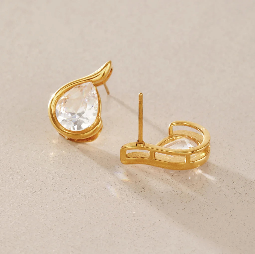 Teardrop Solitaire Stud Earrings — view 3