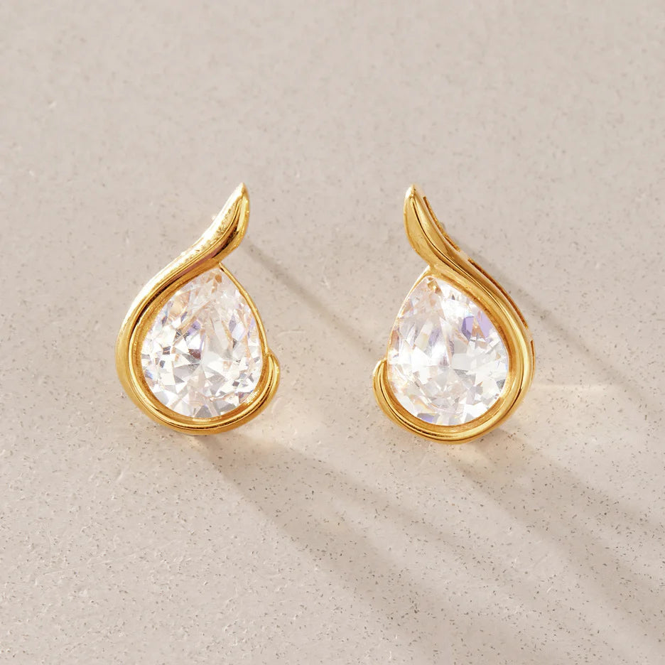 Teardrop Solitaire Stud Earrings — view 4