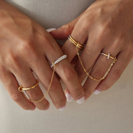 Two Tone Paved Chain Link Ring