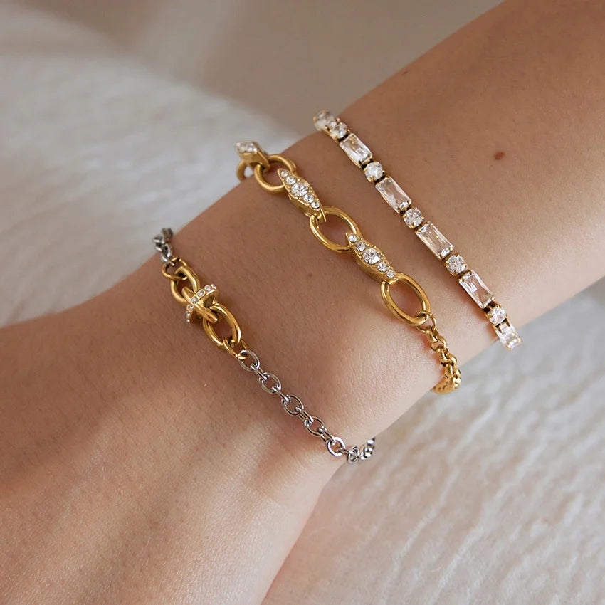 Two Tone Pave Link Bracelet — view 4
