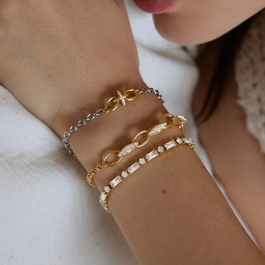 Two Tone Pave Link Bracelet — view 3