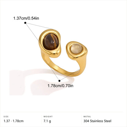 Open Bypass Stone Ring — Tiger Eye & Agate · Gold