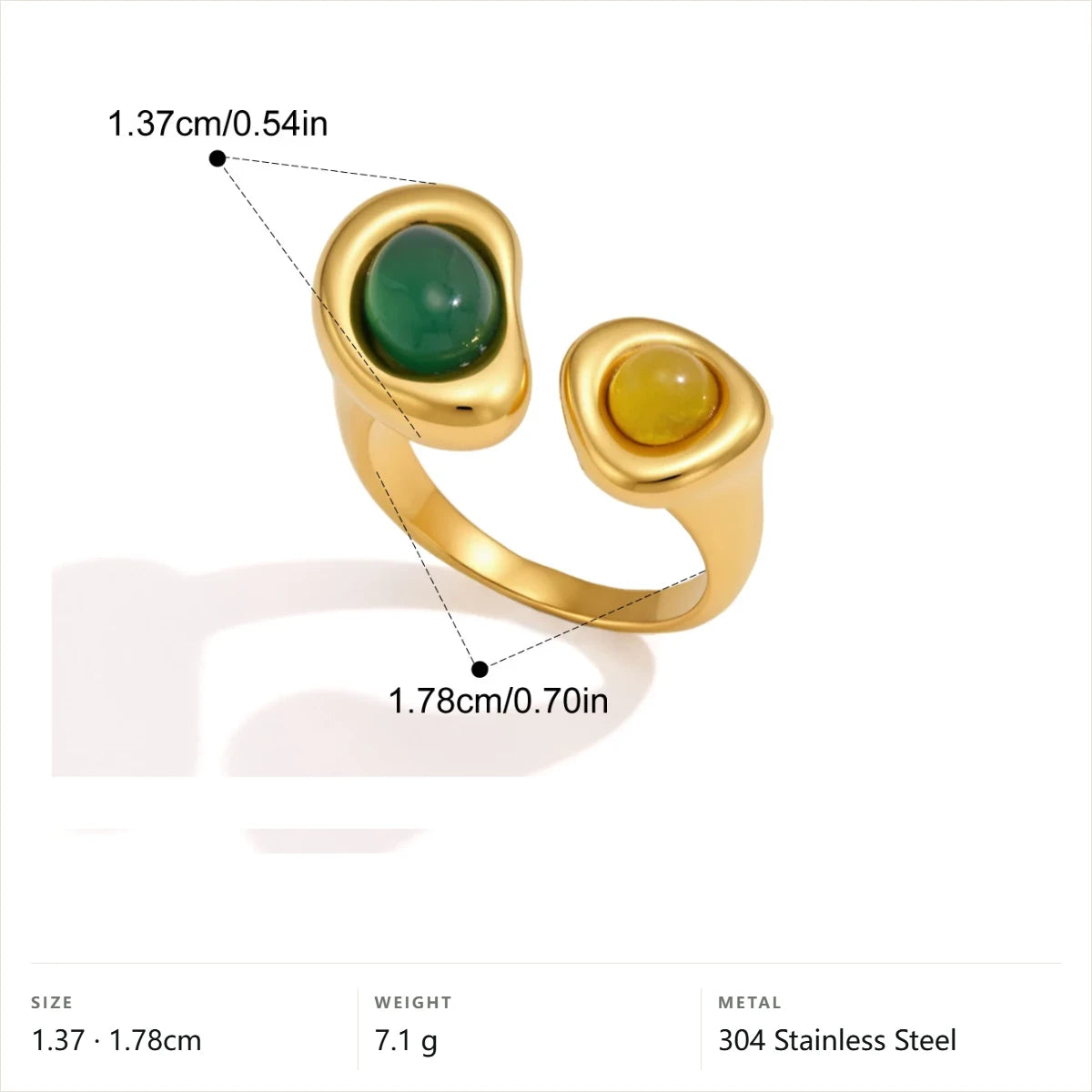 Open Bypass Stone Ring — Agate · Gold