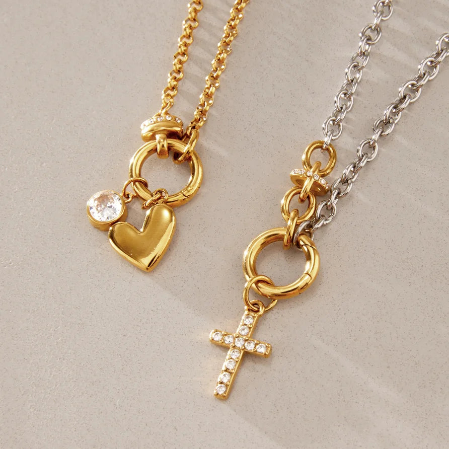 Two Tone Heart and Cross Necklace — view 4