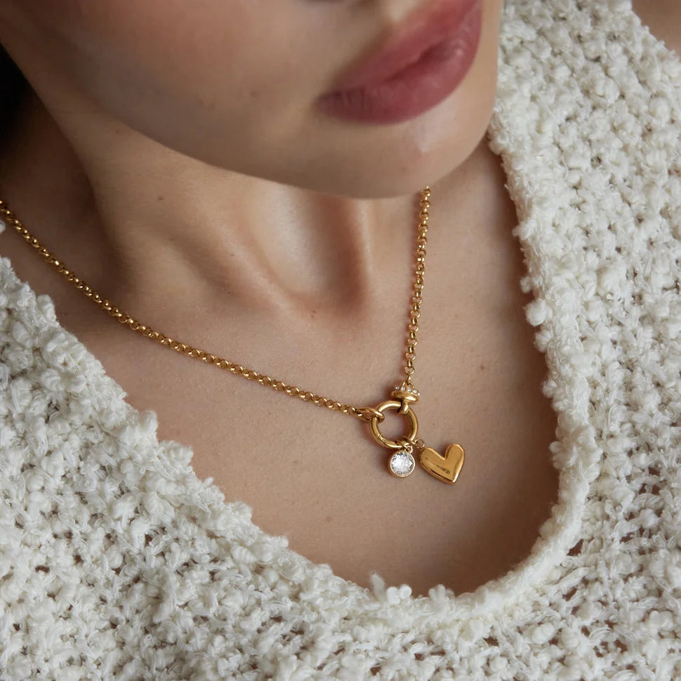Two Tone Heart and Cross Necklace — view 2