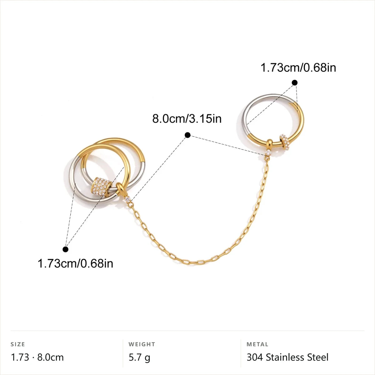 Two Tone Paved Chain Link Ring — Two Tone Bead Chain · Two Tone