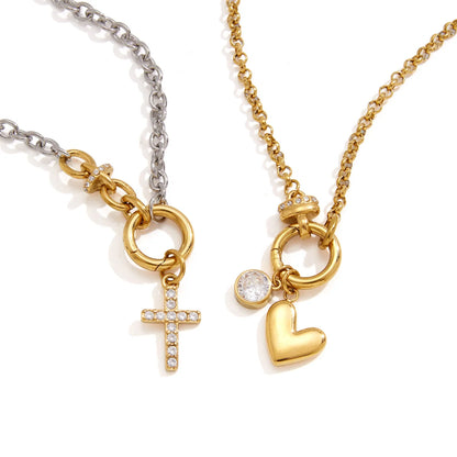 Two Tone Heart and Cross Necklace — view 5