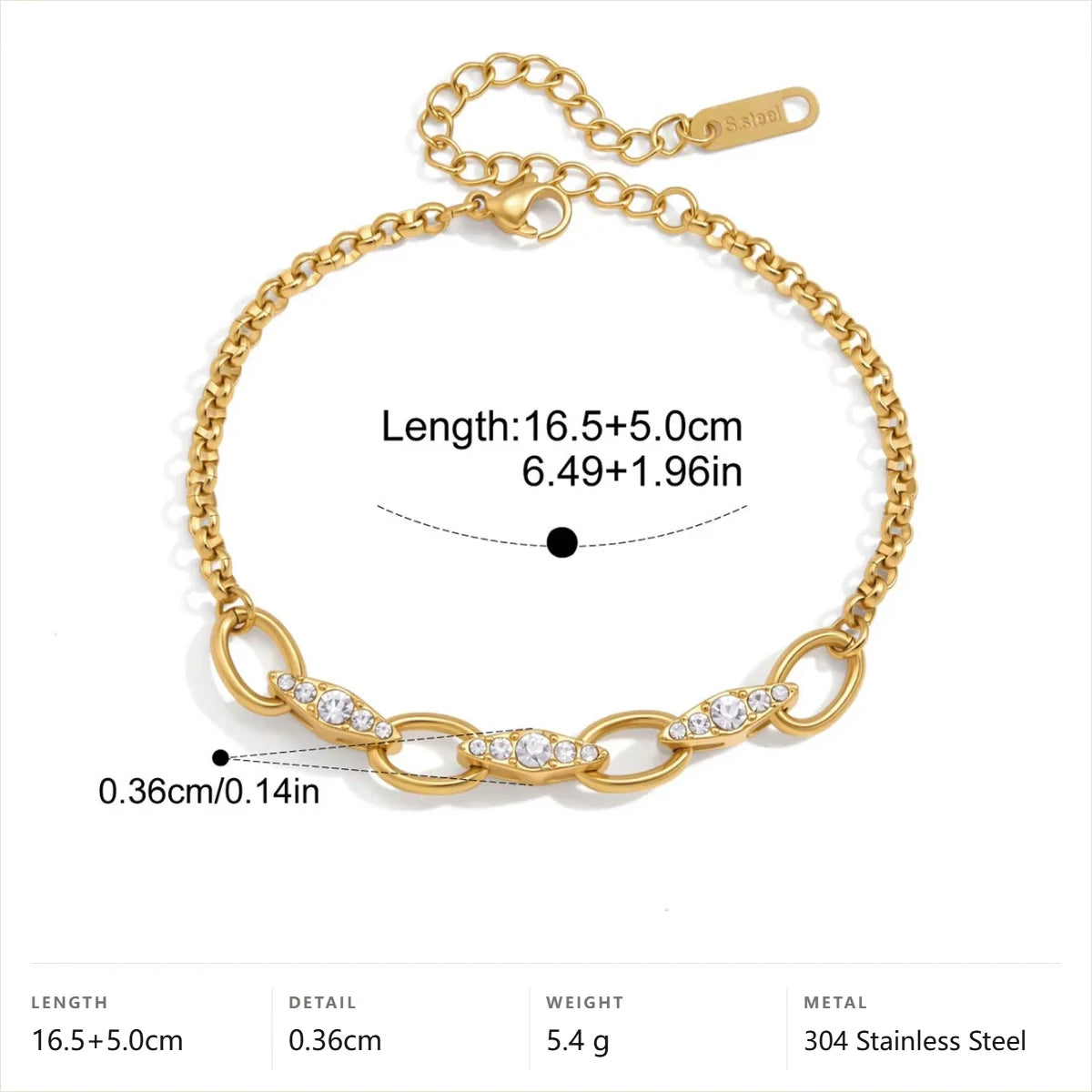 Two Tone Pave Link Bracelet — Pave Marquise Oval · Gold