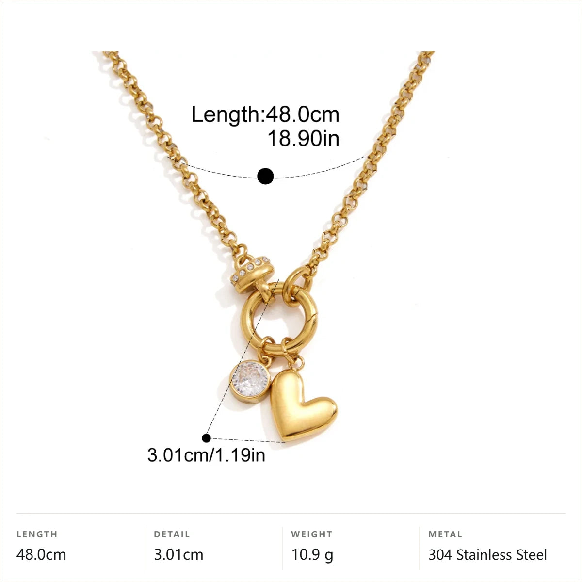 Two Tone Heart and Cross Necklace — Heart and Round · Gold