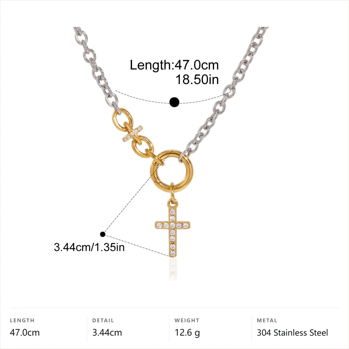 Two Tone Heart and Cross Necklace — Pave Cross · Two Tone