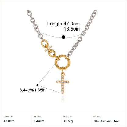 Two Tone Heart and Cross Necklace — Pave Cross · Two Tone