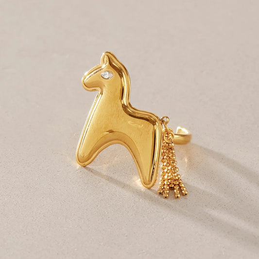 Chunky Horse Tassel Charm Ring