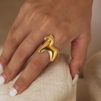 Chunky Horse Tassel Charm Ring — view 3