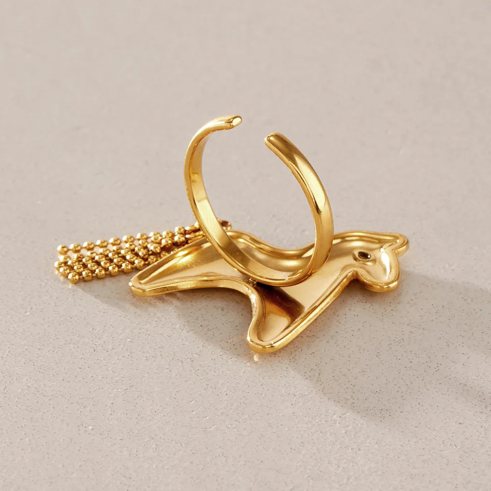 Chunky Horse Tassel Charm Ring — view 4