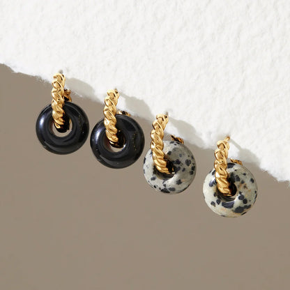 Two-Tone Twist Natural Stone Hoop Earrings