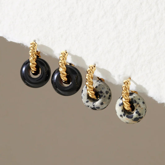 Two-Tone Twist Natural Stone Hoop Earrings