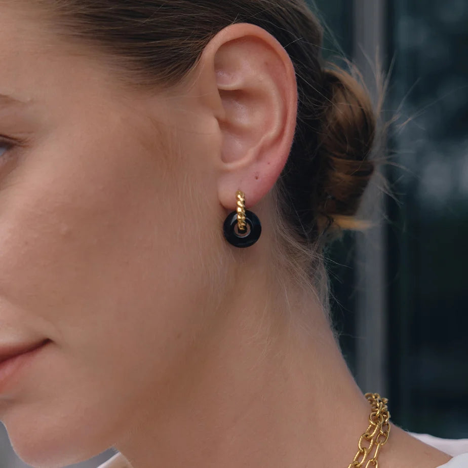 Two-Tone Twist Natural Stone Hoop Earrings — view 3