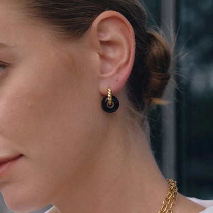 Two-Tone Twist Natural Stone Hoop Earrings — view 3