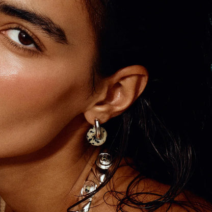 Two-Tone Twist Natural Stone Hoop Earrings — view 2