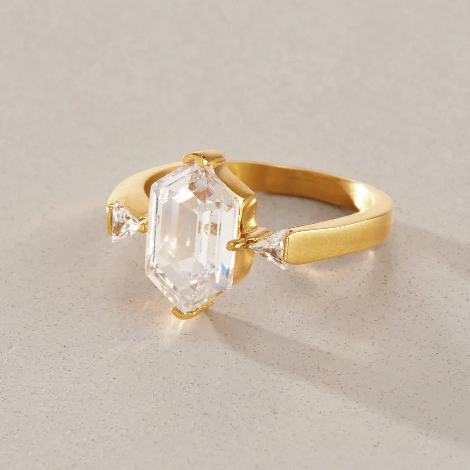Emerald Cut Trilogy Ring — view 3
