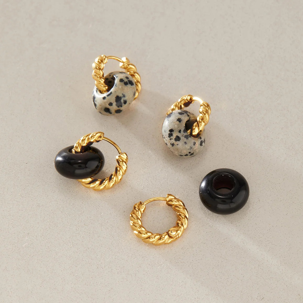 Two-Tone Twist Natural Stone Hoop Earrings — view 4