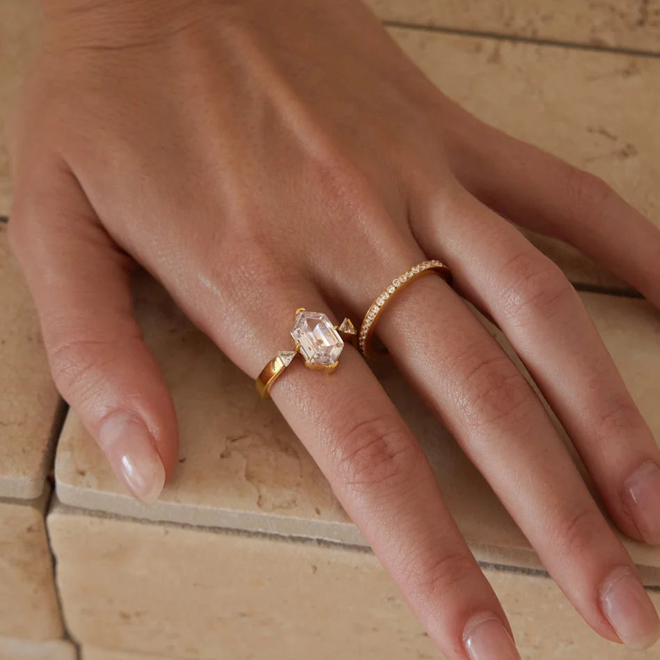 Emerald Cut Trilogy Ring — view 4