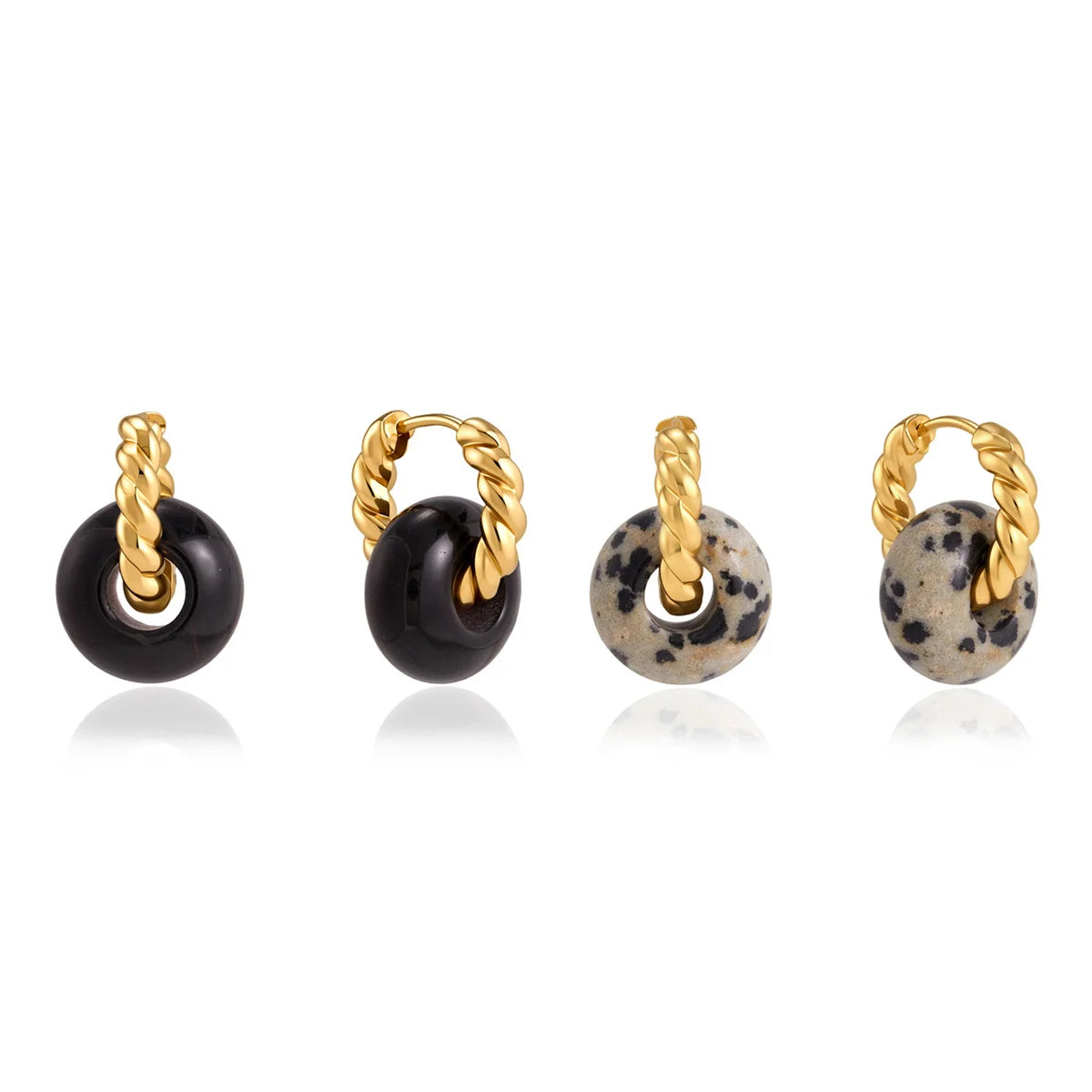 Two-Tone Twist Natural Stone Hoop Earrings — view 5