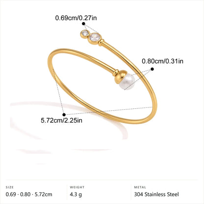 Marquise CZ Pearl Bangle — Round CZ Pearl Bangle · Gold