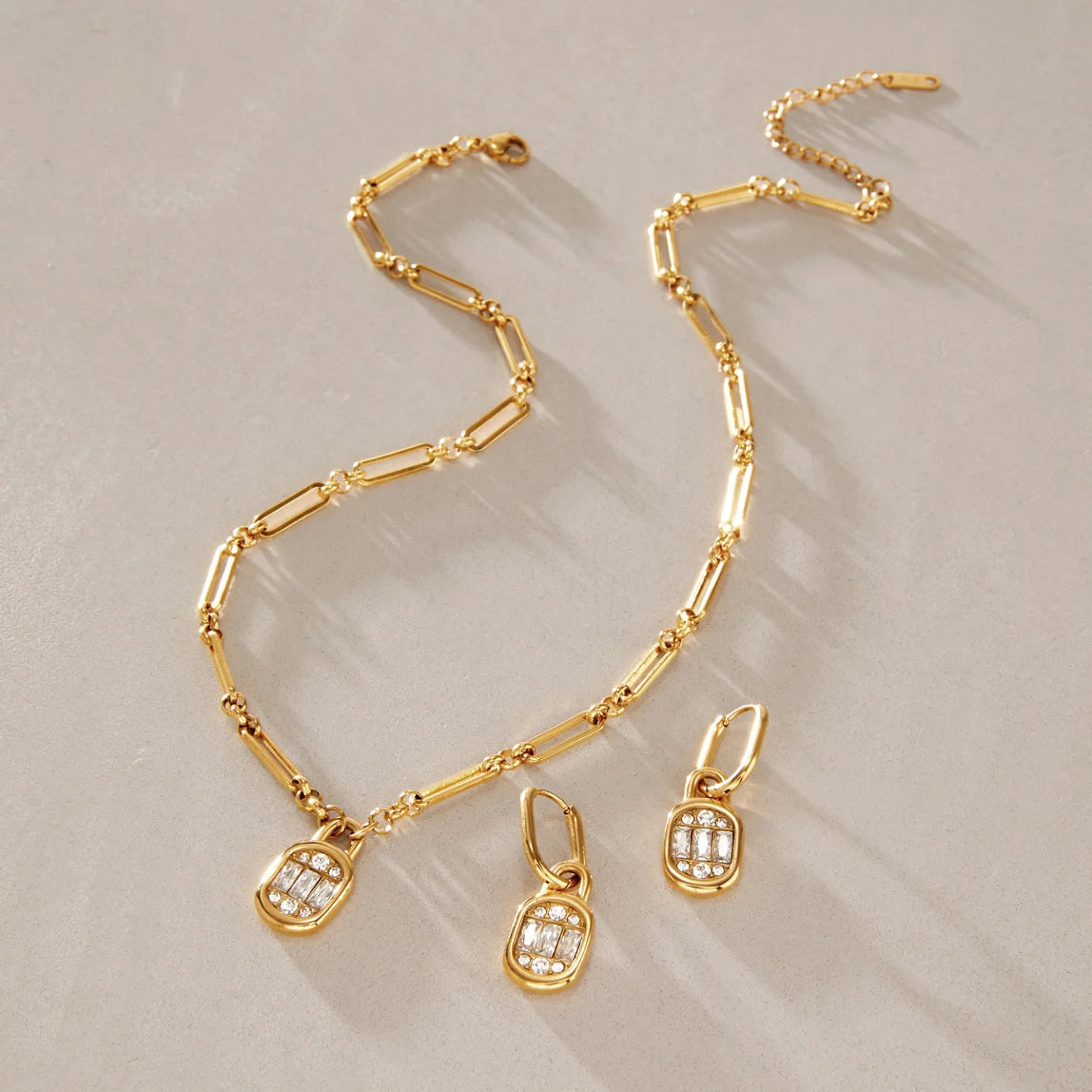 Baguette Lock Pendant and Hoop Set — view 4