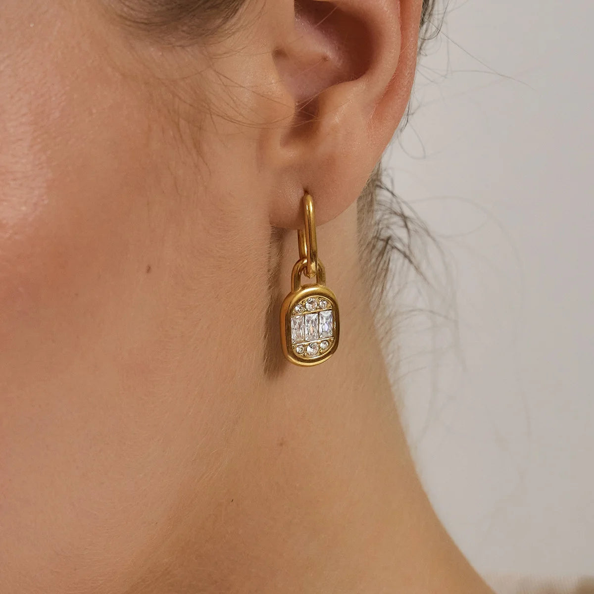 Baguette Lock Pendant and Hoop Set — view 3