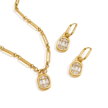 Baguette Lock Pendant and Hoop Set — view 5