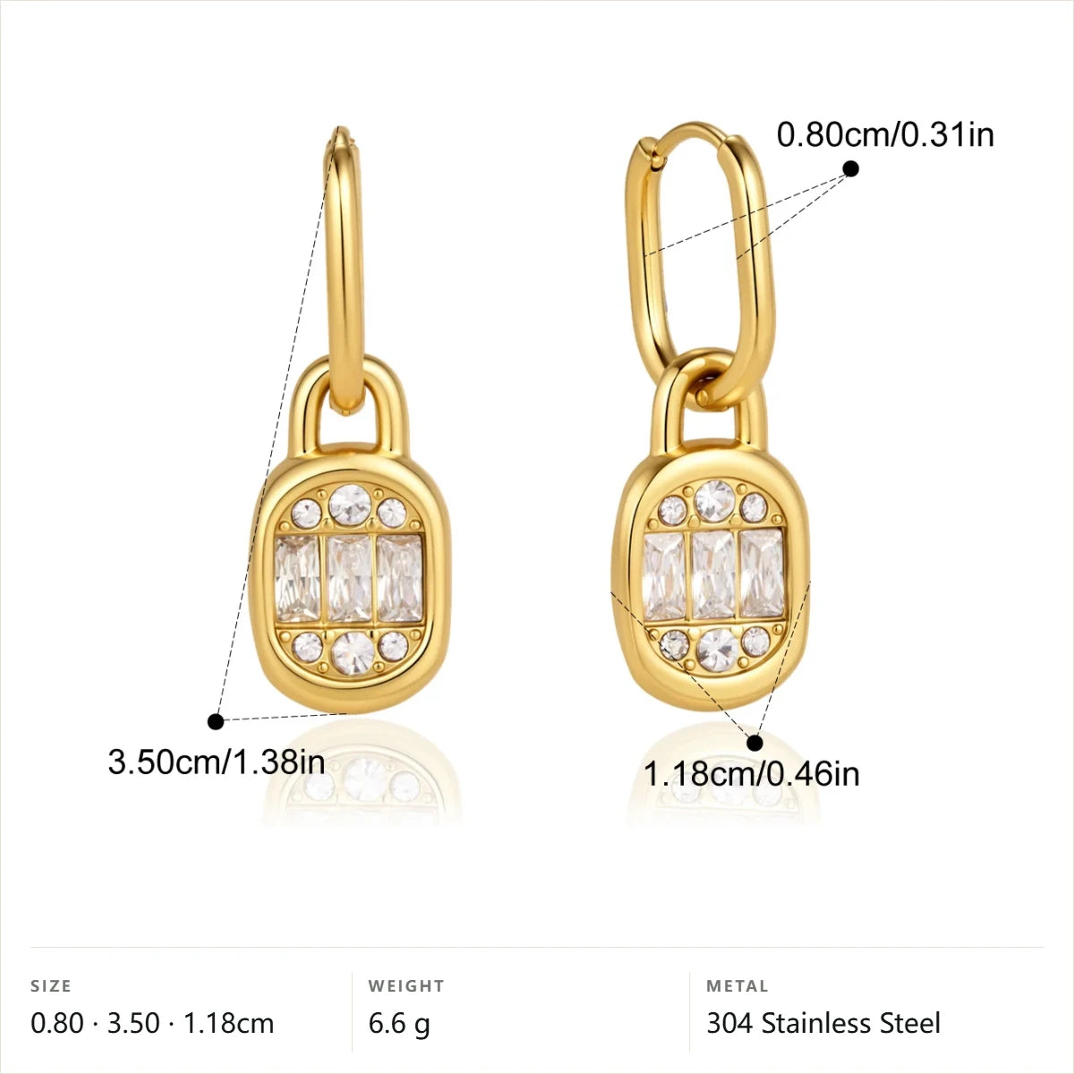 Baguette Lock Pendant and Hoop Set — Lock Charm Hoop Earrings · Gold