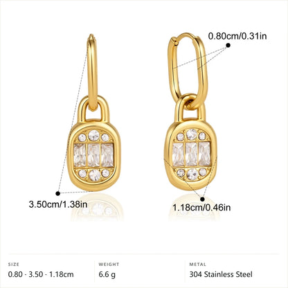 Baguette Lock Pendant and Hoop Set — Lock Charm Hoop Earrings · Gold