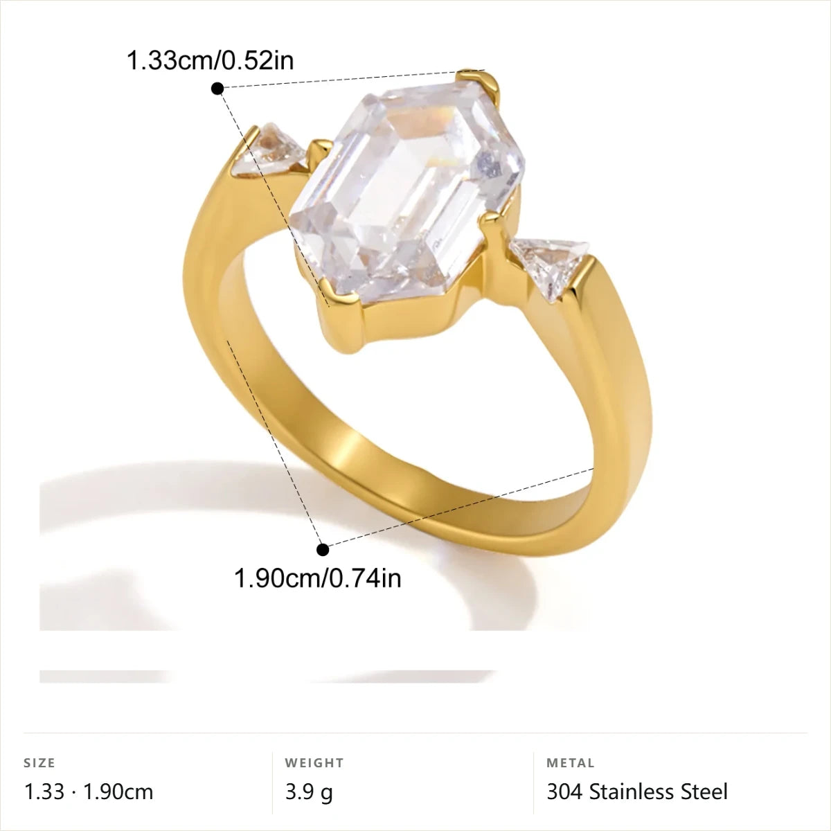 Emerald Cut Trilogy Ring — Emerald Cut Trillion Ring · Gold · 8