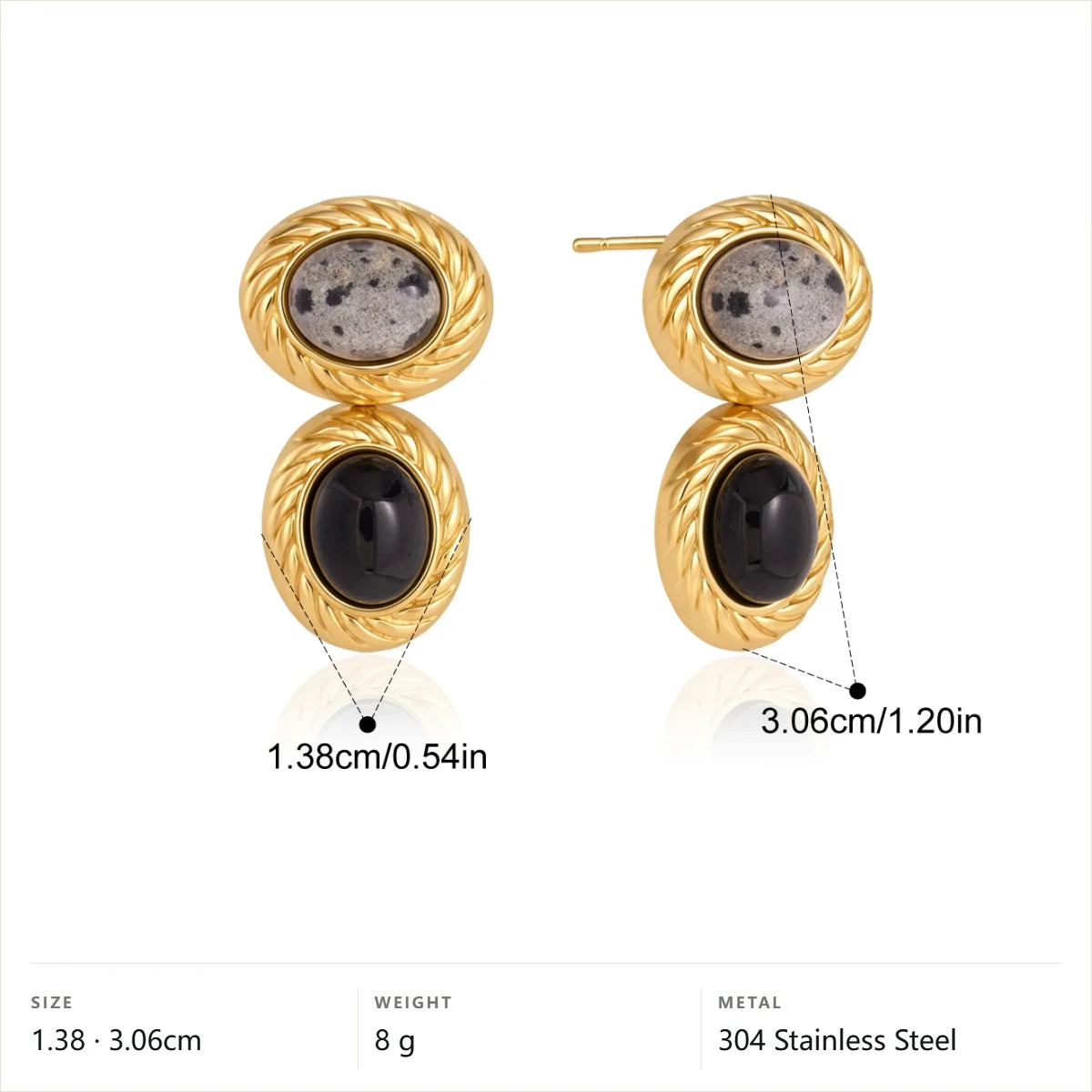 Alternating Oval Stone Jewelry Set — Double Oval Stud Earrings · Gold