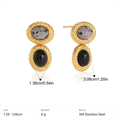 Alternating Oval Stone Jewelry Set — Double Oval Stud Earrings · Gold