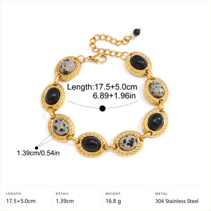 Alternating Oval Stone Jewelry Set — Alternating Oval Stone Bracelet · Gold