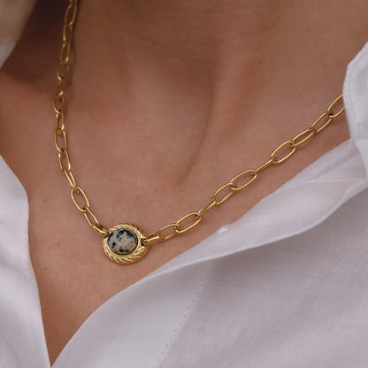 Oval Cabochon Natural Stone Link Necklace — view 3