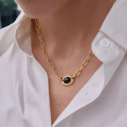 Oval Cabochon Natural Stone Link Necklace — view 2