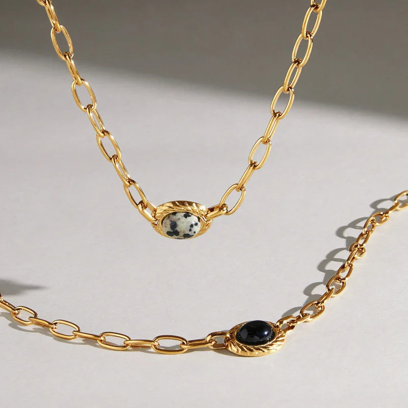 Oval Cabochon Natural Stone Link Necklace