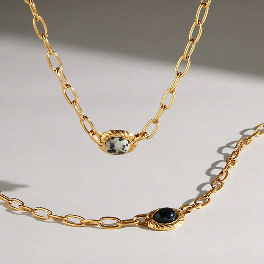 Oval Cabochon Natural Stone Link Necklace