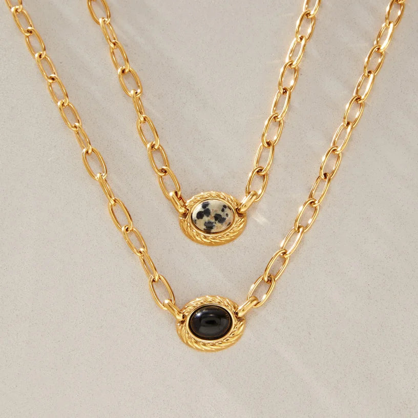 Oval Cabochon Natural Stone Link Necklace — view 4